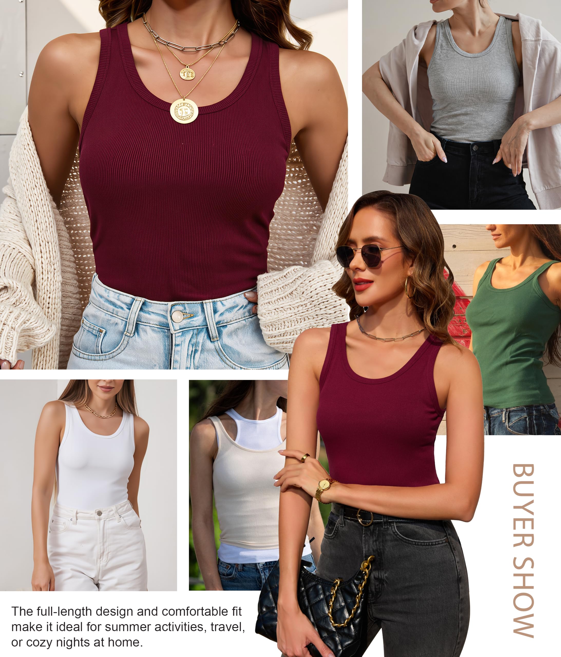 Wikoan Bezrękawnik dla kobiet prążkowany dzianinowy dekolt tank topy podstawowe wszechstronne koszule bez rękawów XS-XXL