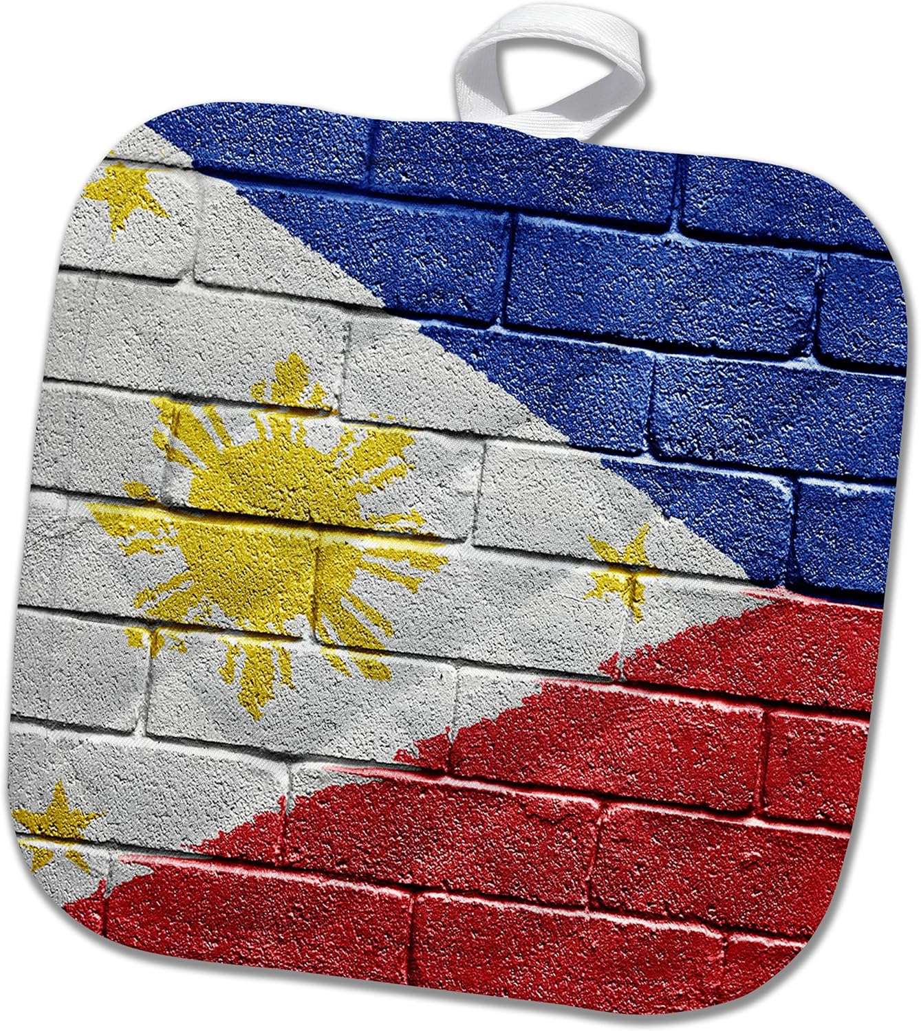 3D Rose National Flag of Philippines Painted onto A Brick Wall Filipino Pot Holder, 8 x 8