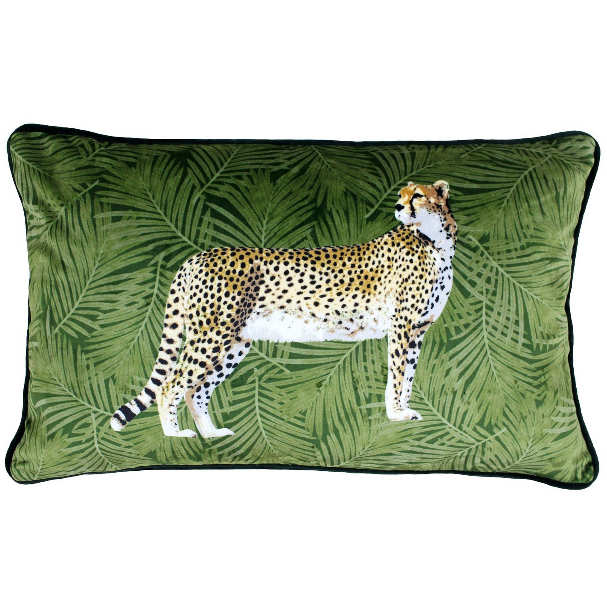 Coussin Paoletti Riva Cheetah - Design Jungle Vert en Velours - 30x50 cm