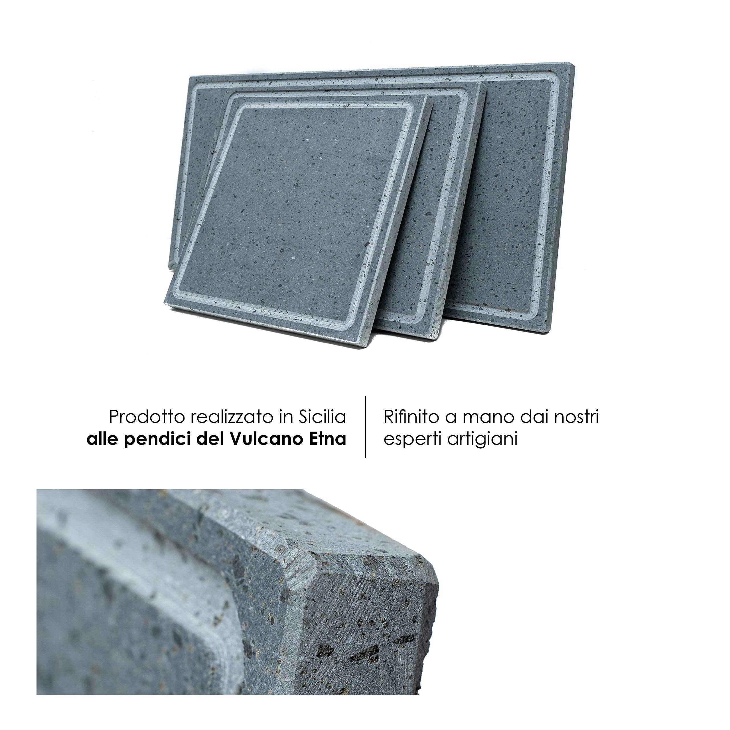 Etna Stone & Design Lava Grill - Sartén de piedra volcánica y etnea - Placa alisadora de 60 x 30 cm para horno y barbacoa, para cocinar carne, pescado, verduras y pizzas