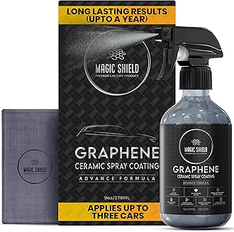 Magic Shield Graphene Ceramic Spray Coating - LAST SO LONG! Quick & Easy for Cars, Motorcycles, Boats & More - Professional-Grade Sealant for Maximum Gloss & Shine - Waterless Wash & Wax - 9oz Bottle
