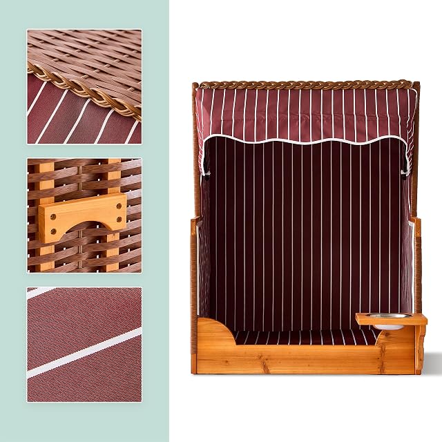 Foto 6 de 7 de Relaxdays Cesta para Perros de ratán y Madera, con Cuenco y Techo, 95x75x65 cm, jardín, Rojo Oscuro
