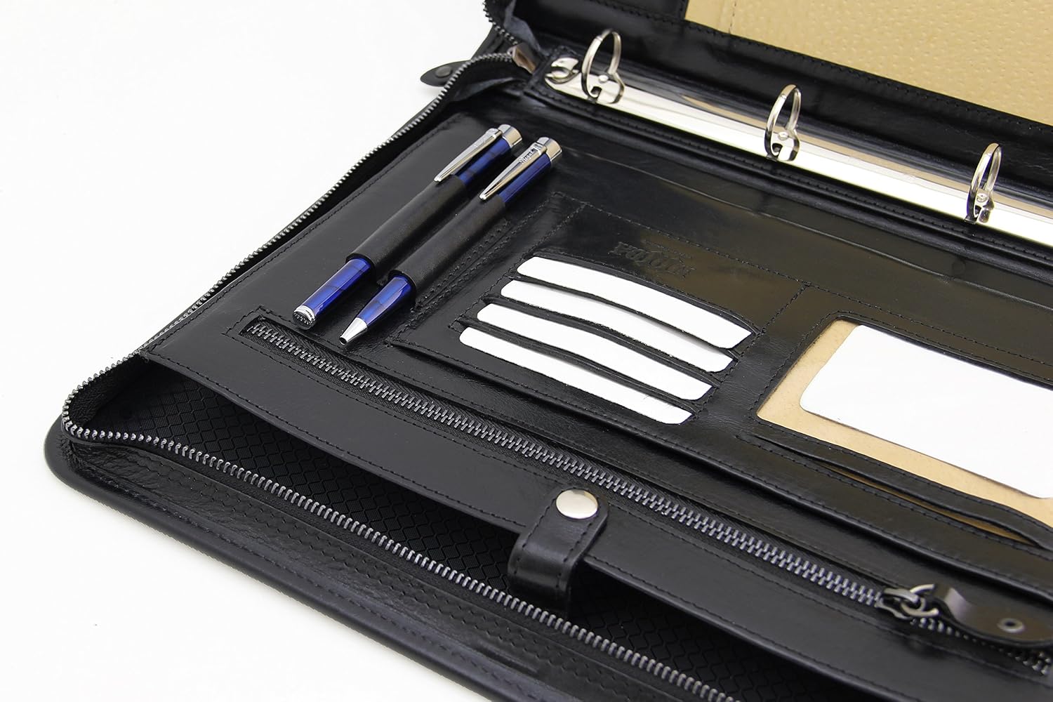 Noda Leather Padfolio Ring Binder Professional Portfolio (Black) - Image 5