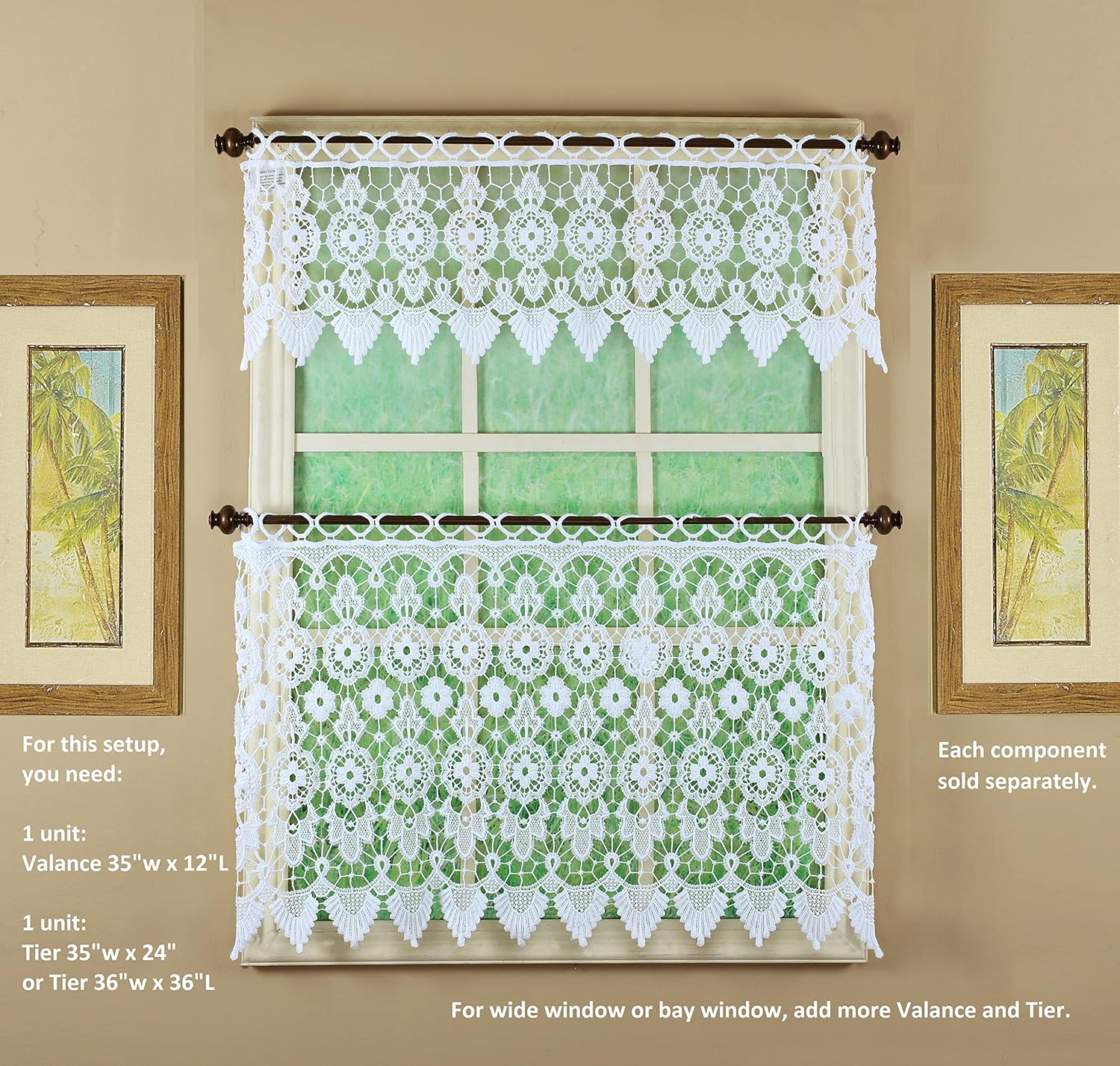 Today's Curtain Medallion Macramé Tier 36",White,35W x 36L