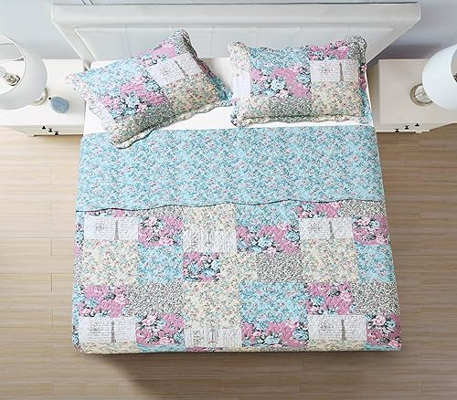 Miniatura 295 de Brilliant Sunshine Juego de edredón de 3 piezas con 2 fundas de almohada, diseño de corazón gris, diseño floral y de encaje, colcha reversible