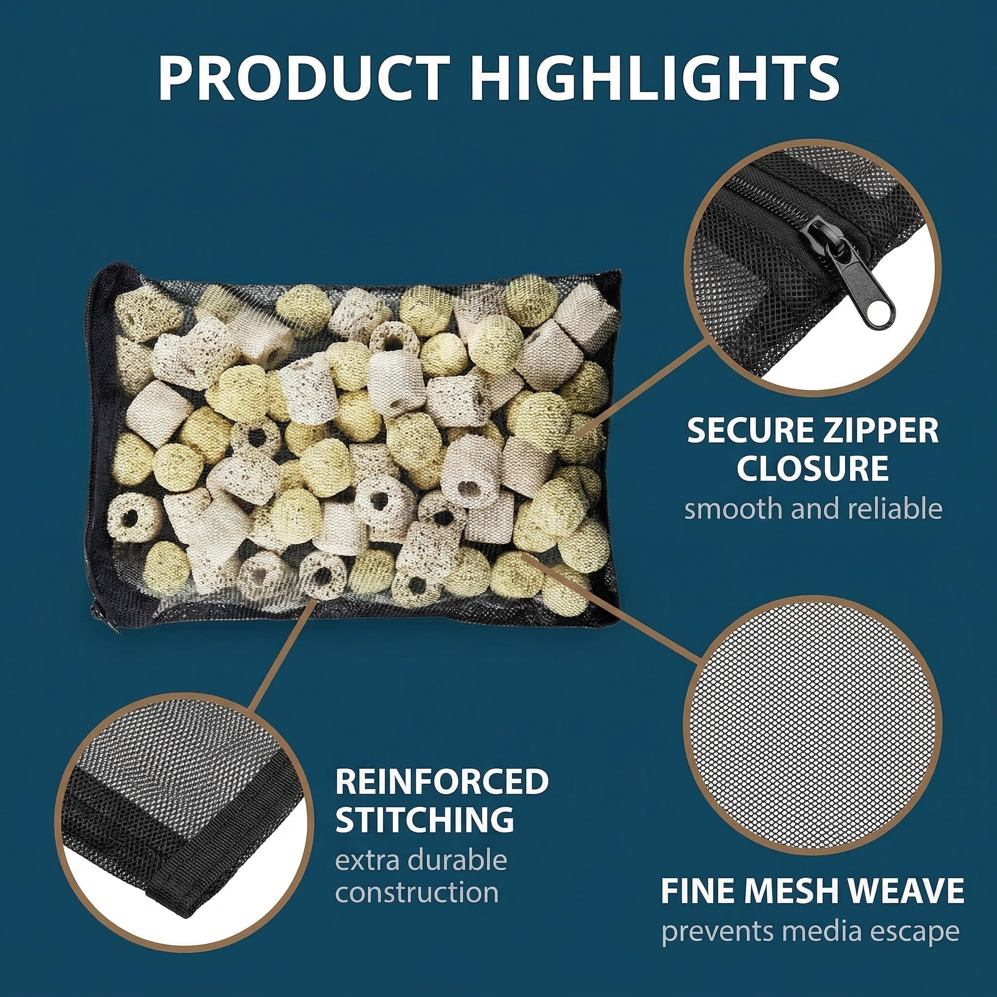 Sacchetti a Rete Riutilizzabili per Filtro Acquario 15x20cm Carbone Attivo Nero