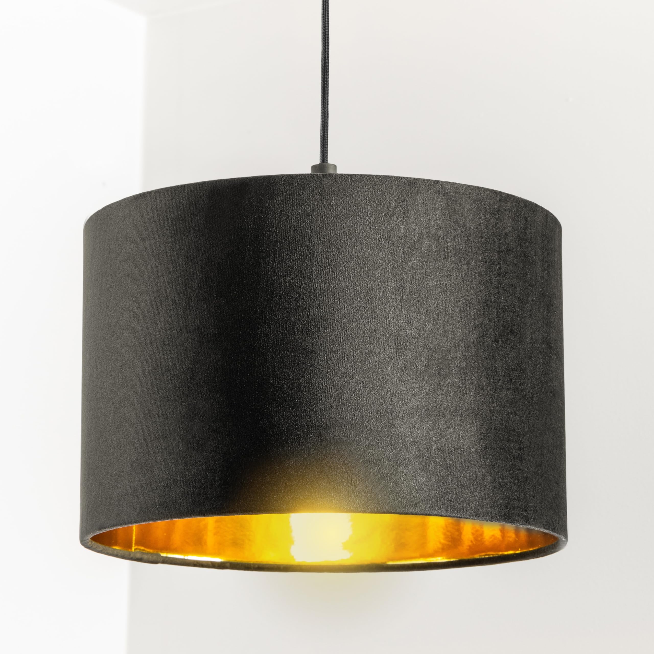 CGC Lighting Modern Velvet 30cm Drum Ceiling Lamp Shade Pendant Table Lamp Bedroom Dining Room Lounge (Black) โ image 1
