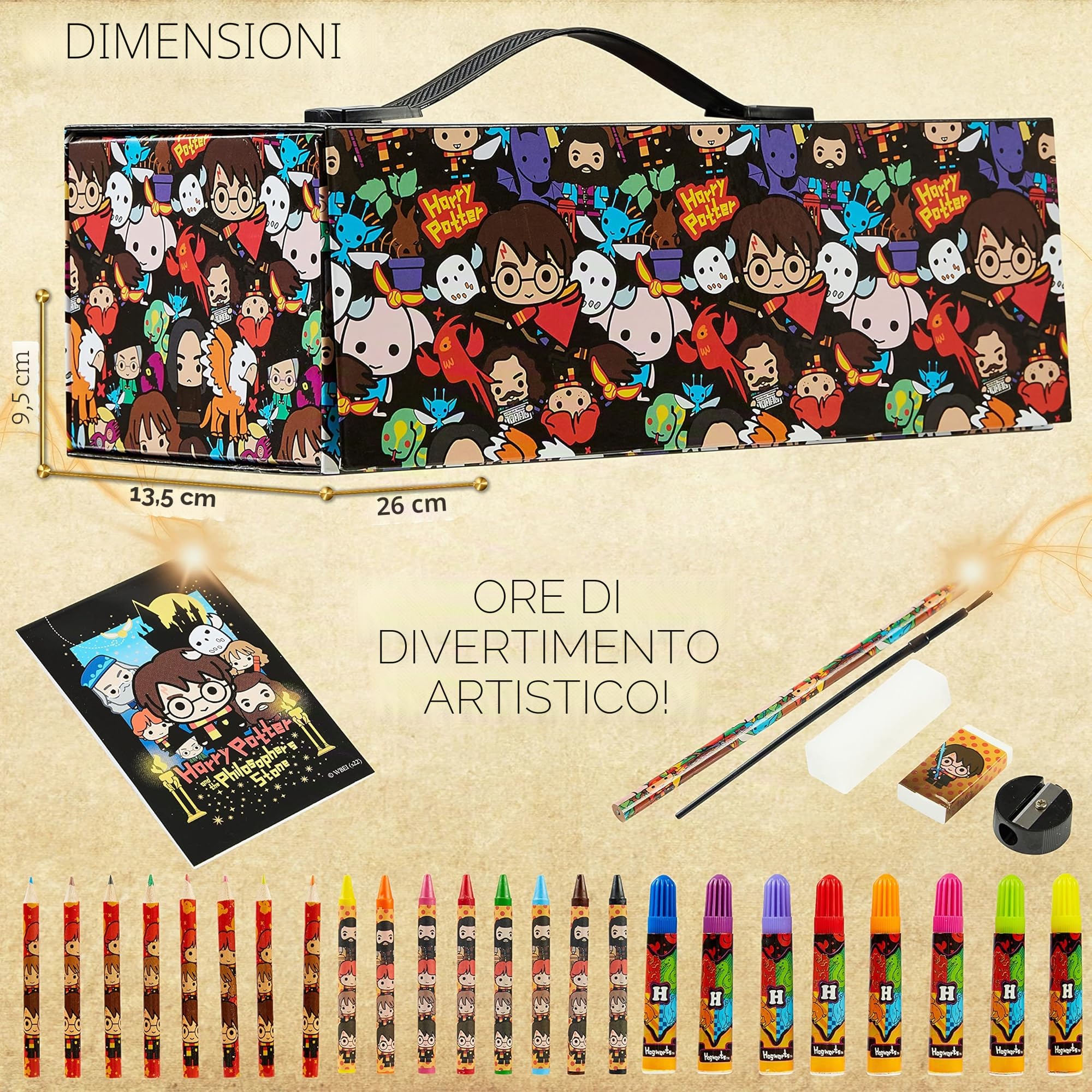 HARRY POTTER Valigetta Colori per Bambini 40+ pzs, Kit Disegno e Pittura con Pennarelli e Matite Colorate