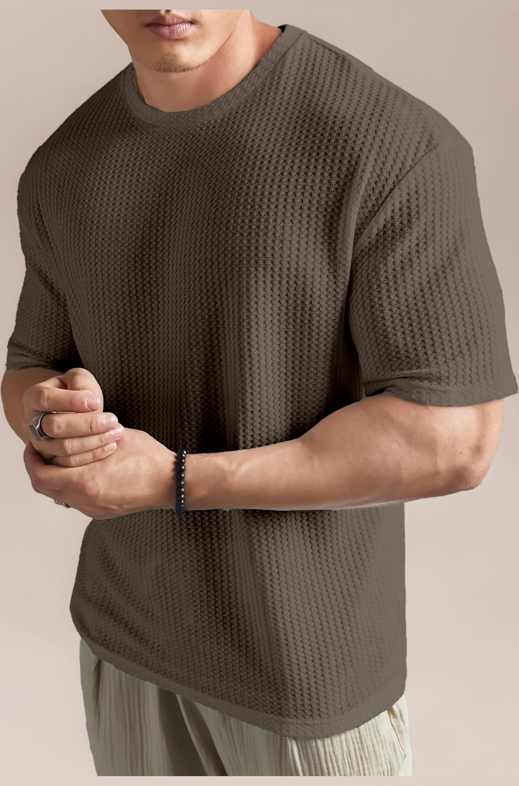 Men Oversized T Shirt Solid Dotted Design | Round Neck Loose Fit Drop Shoulder Casual T-Shirt for Men