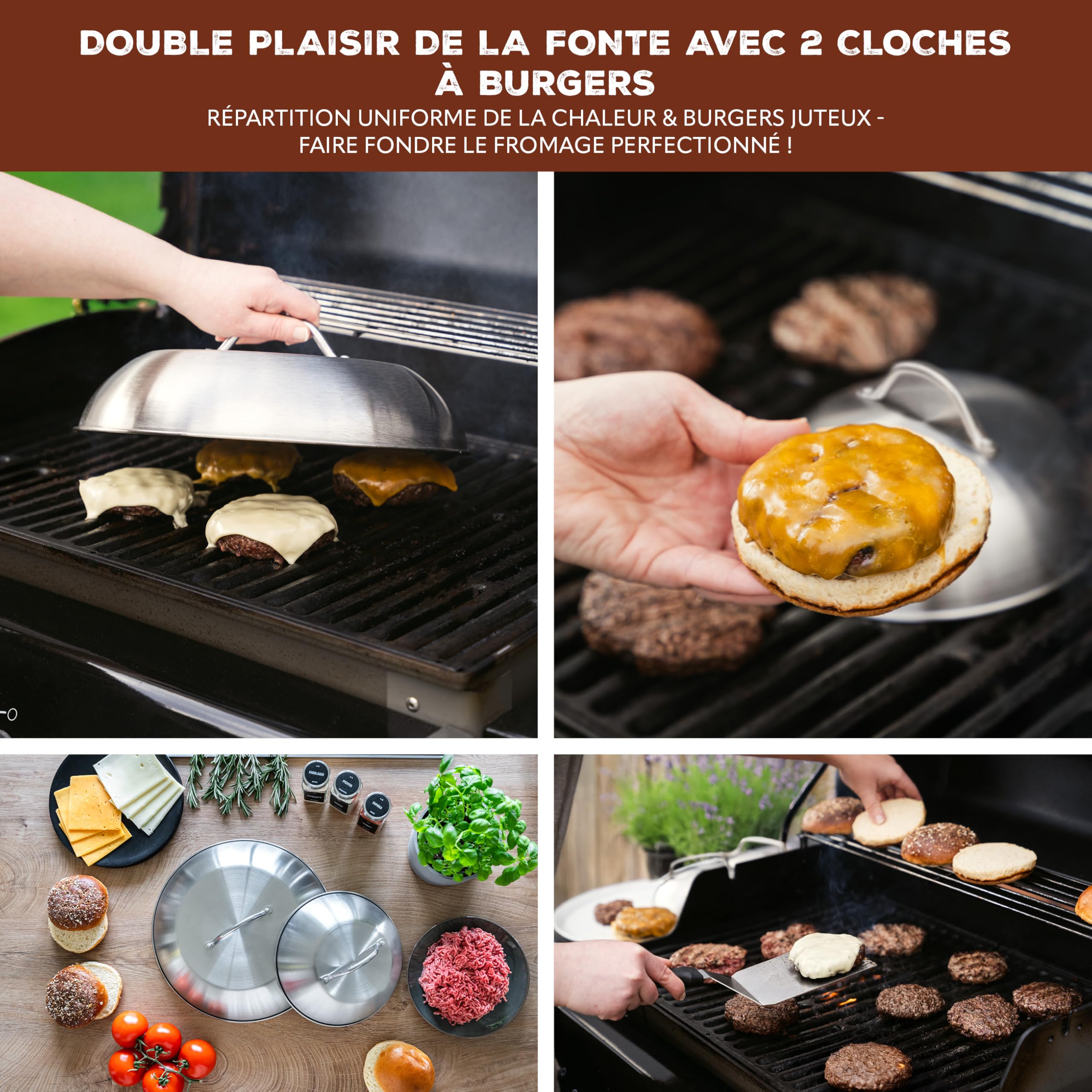 Bremermann Lot de 2 hottes à hamburger, cloche de cuisson, couvercle de barbecue, de cuisson en acier inoxydable, de 22,5 cm et 32 cm de diamètre