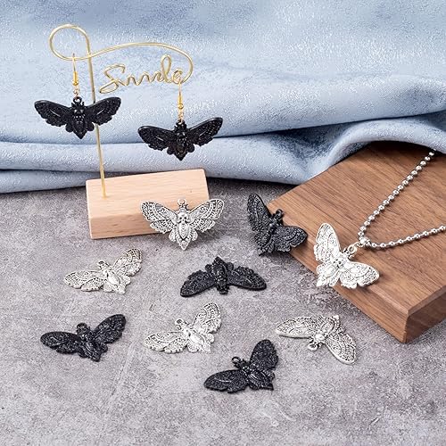 Miniatura 3 de Joez Wonderful 30 dijes de polilla, dije gótico para hacer joyas, collares colgantes de polilla de la muerte, dijes de cabeza de esqueleto de