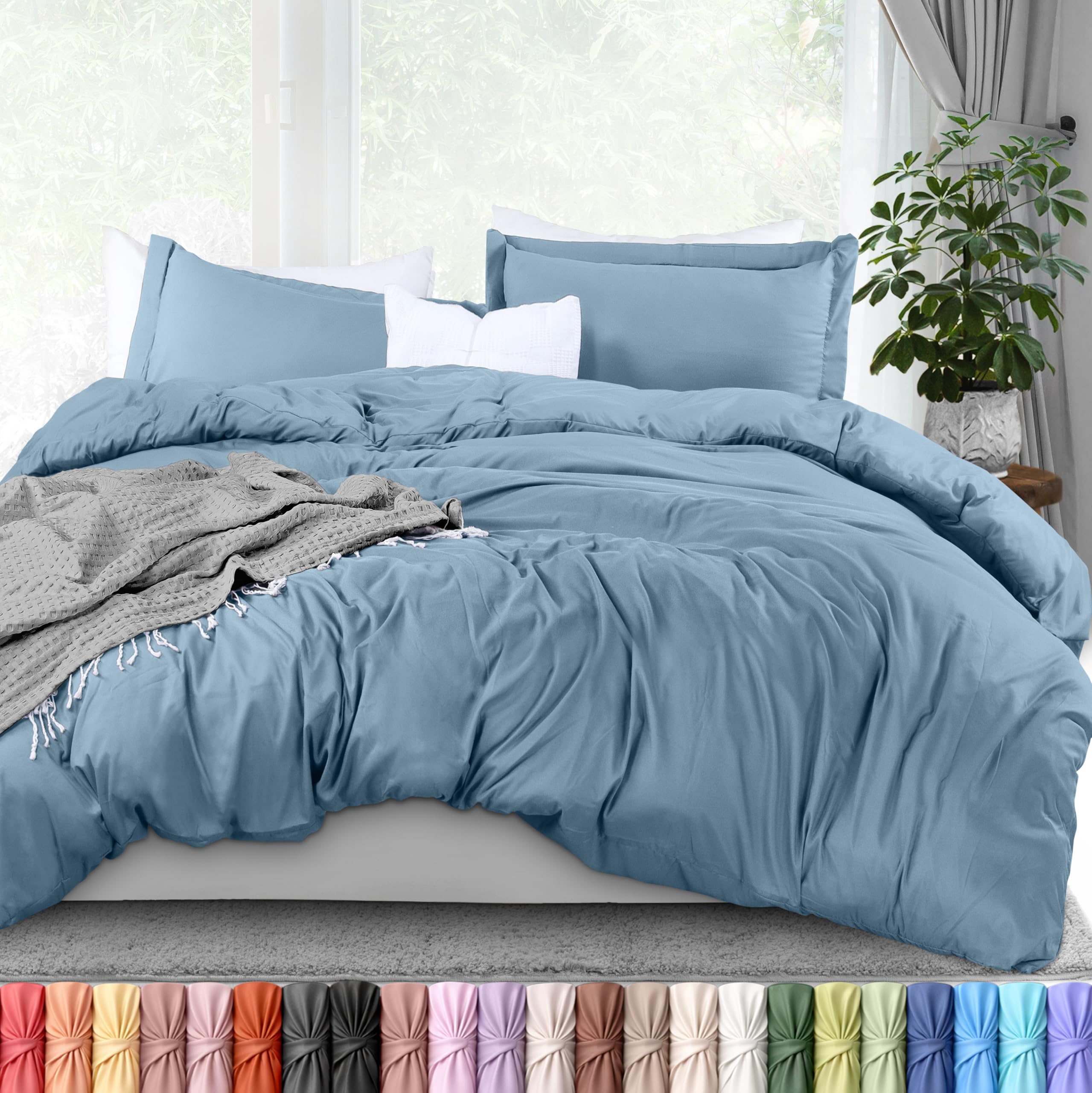 duvet cover queen, 3 pc cotton like polyester, zipper closure, dutch blue