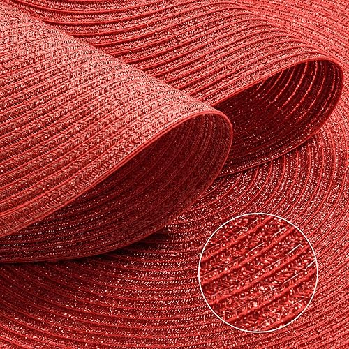 Miniatura 4 de FunWheat Juego de 6 manteles individuales redondos trenzados para mesas de comedor, tejidos, lavables, antideslizantes, para decoración (rojo