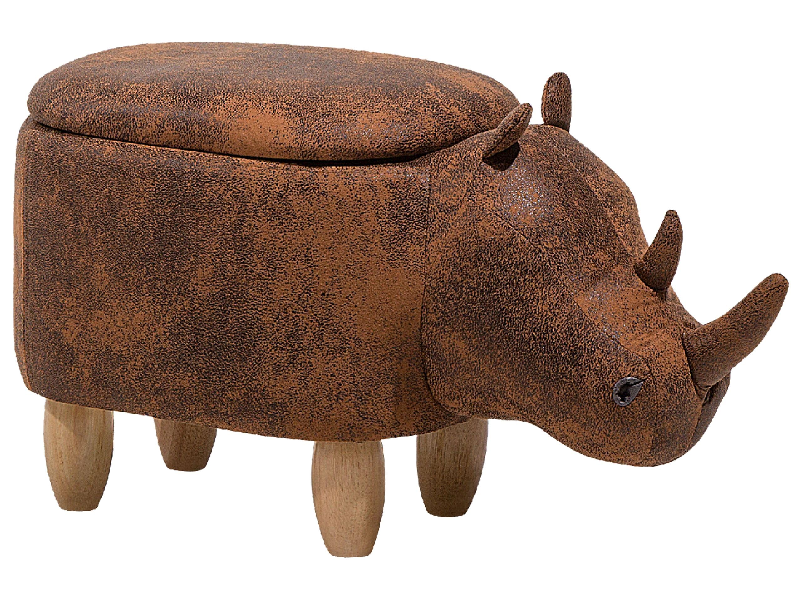 Pouf pour enfant en forme de rhinocéros marron avec coffre pour ranger les jouets