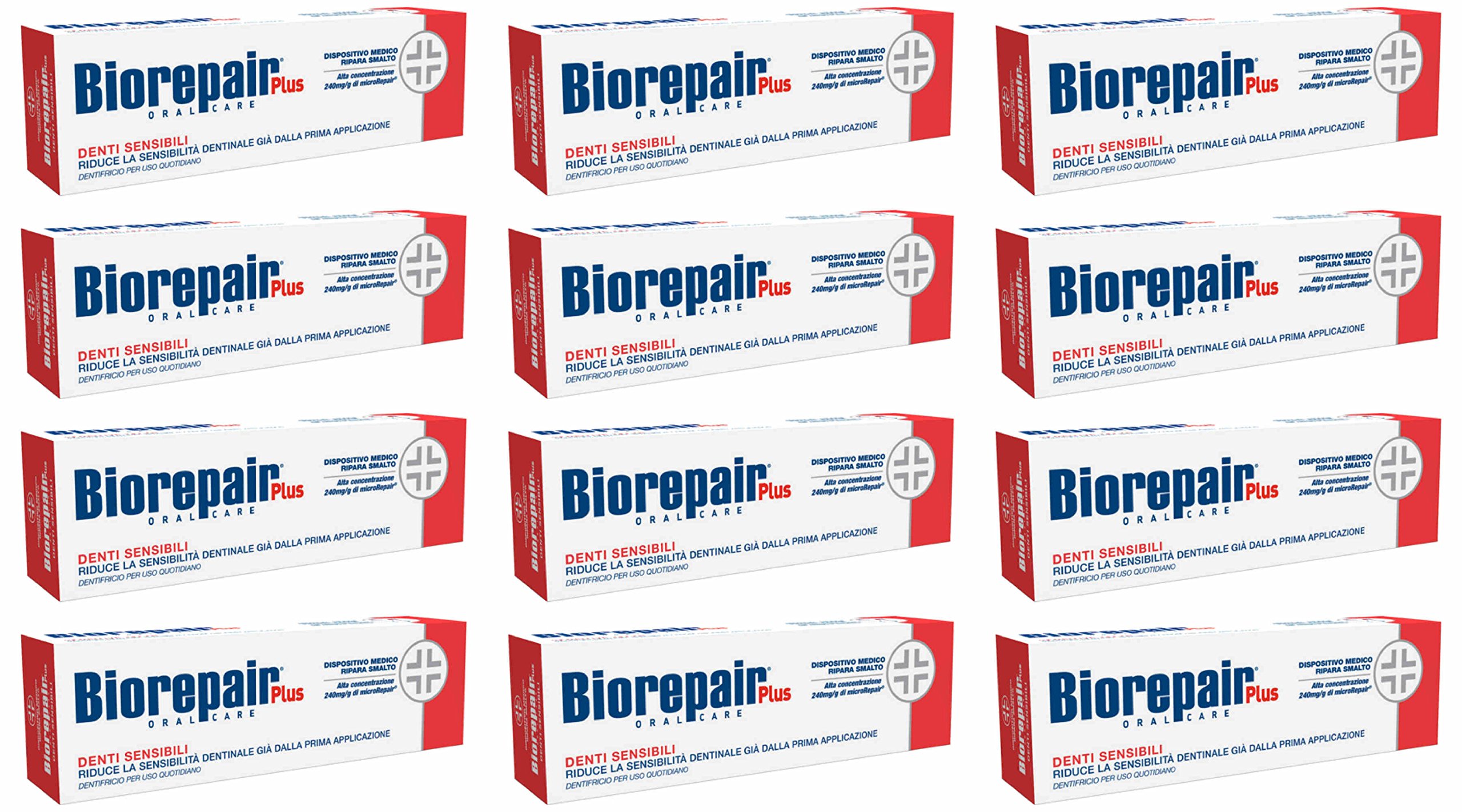 Biorepair Sensitive Teeth Daily Toothpaste - 2 54 Fluid Ounces 75ml Tubes Pack of 12 Italian Import