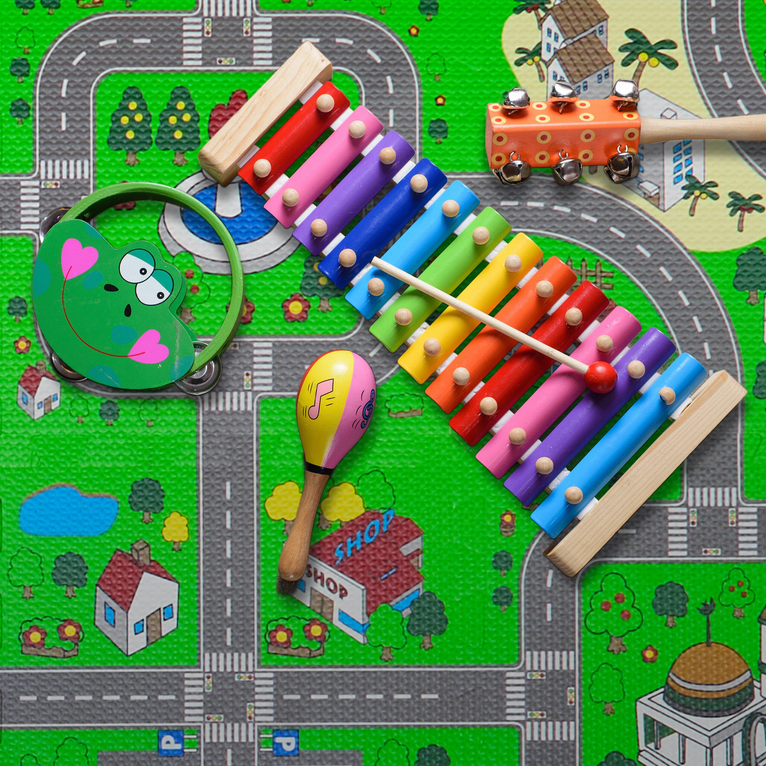 Relaxdays Tappeto Gioco Bambini Puzzle 18 Tasselli Design Strade 178,5 x 90 cm Multicolore