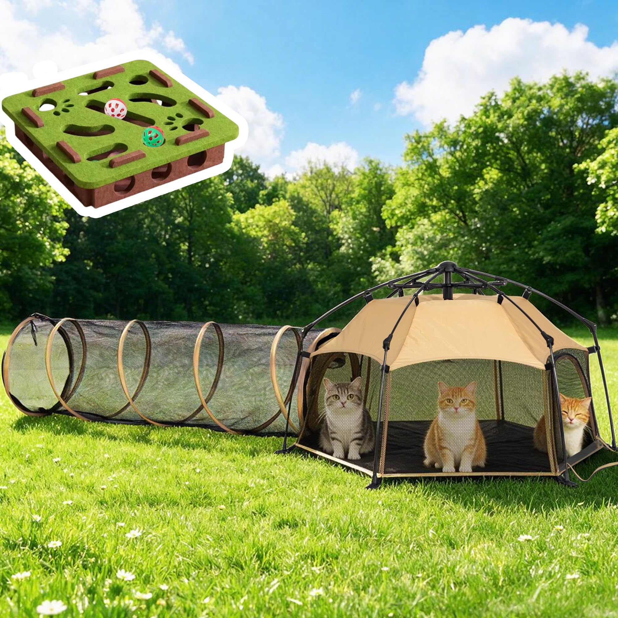 Katzenzelt für drinnen und draußen (Outdoor, Tunnel und Haustier-Laufstall), Größe XL, tragbar, Katzentunnel, Spielzelte für Katzen, Kaninchen und Kleintiere