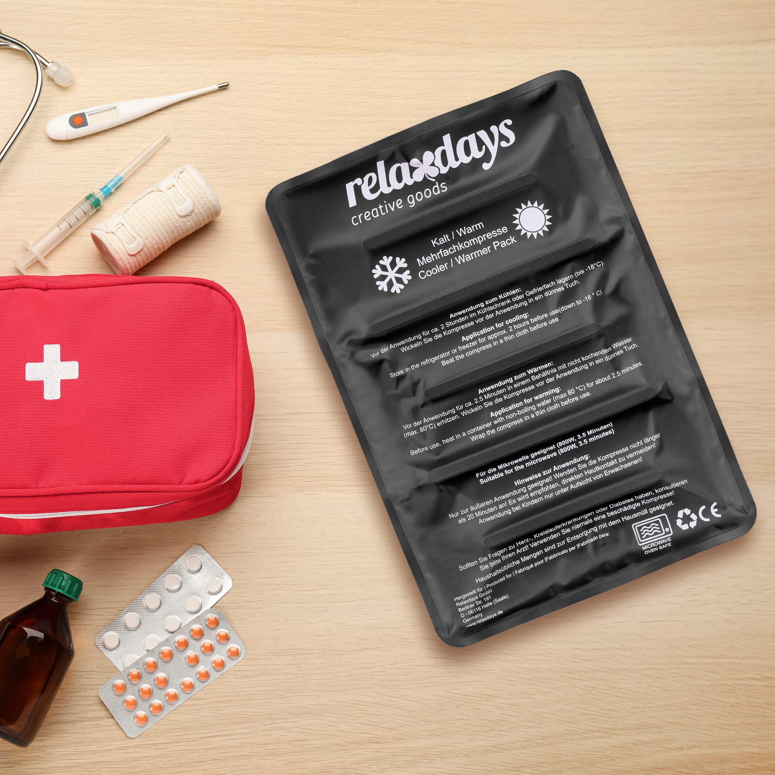 Relaxdays Hot and Cold Pack, ciepły kompres, 25 x 36 cm, żelowa podkładka chłodząca, pierwsza pomoc, wielokrotnego użytku, na urazy i ból, czarny