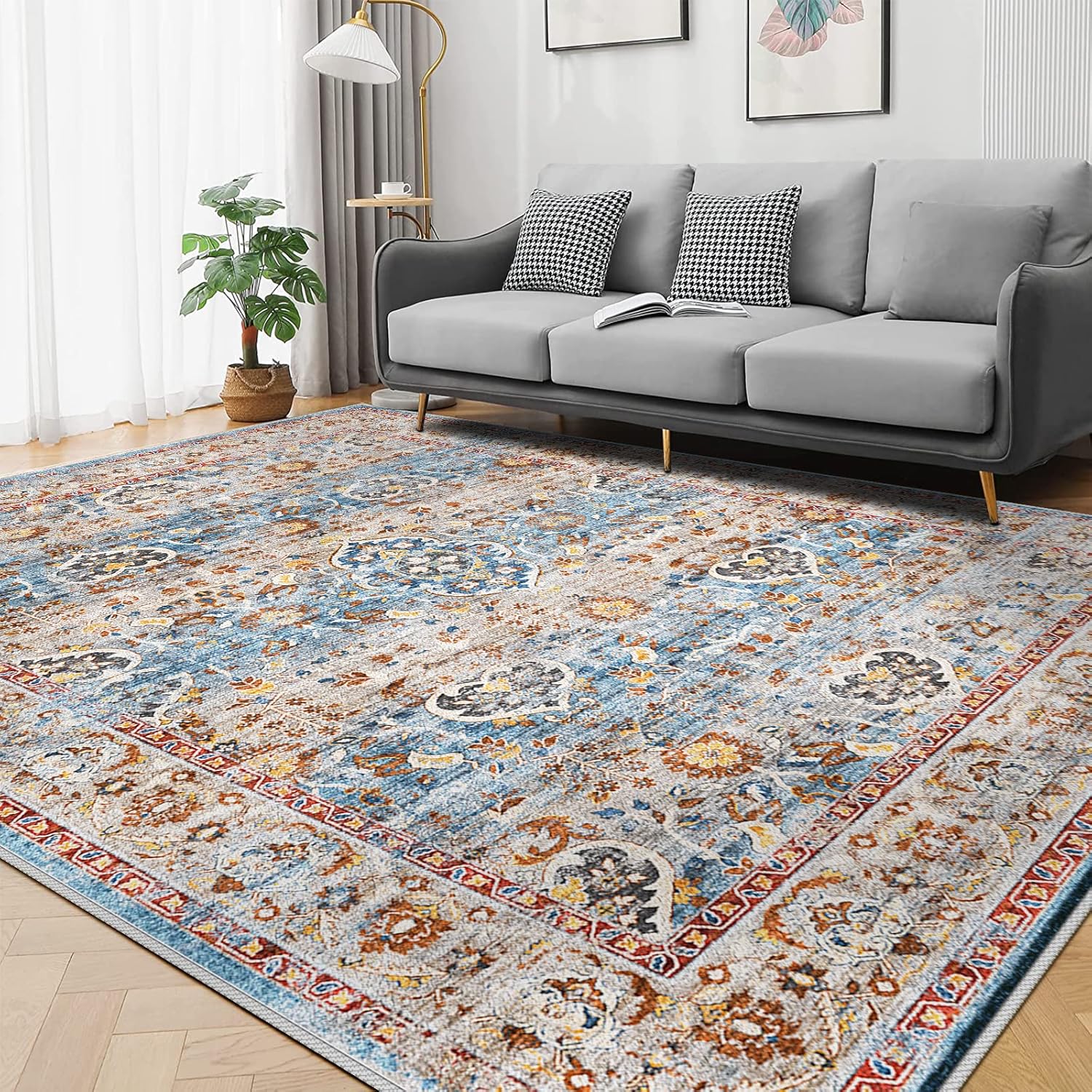 YOUFORTONG Washable 9x12 Area Rug: Rugs for Living Room Ultra Soft Carpet for Bedroom Waterproof Rug Non Slip Rugs for Hardwood Floors (Blue, 9x12)