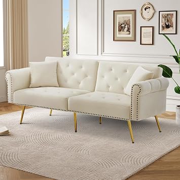 2 Seater Sofa Bed with 3-Stage Adjustable Backrest, White