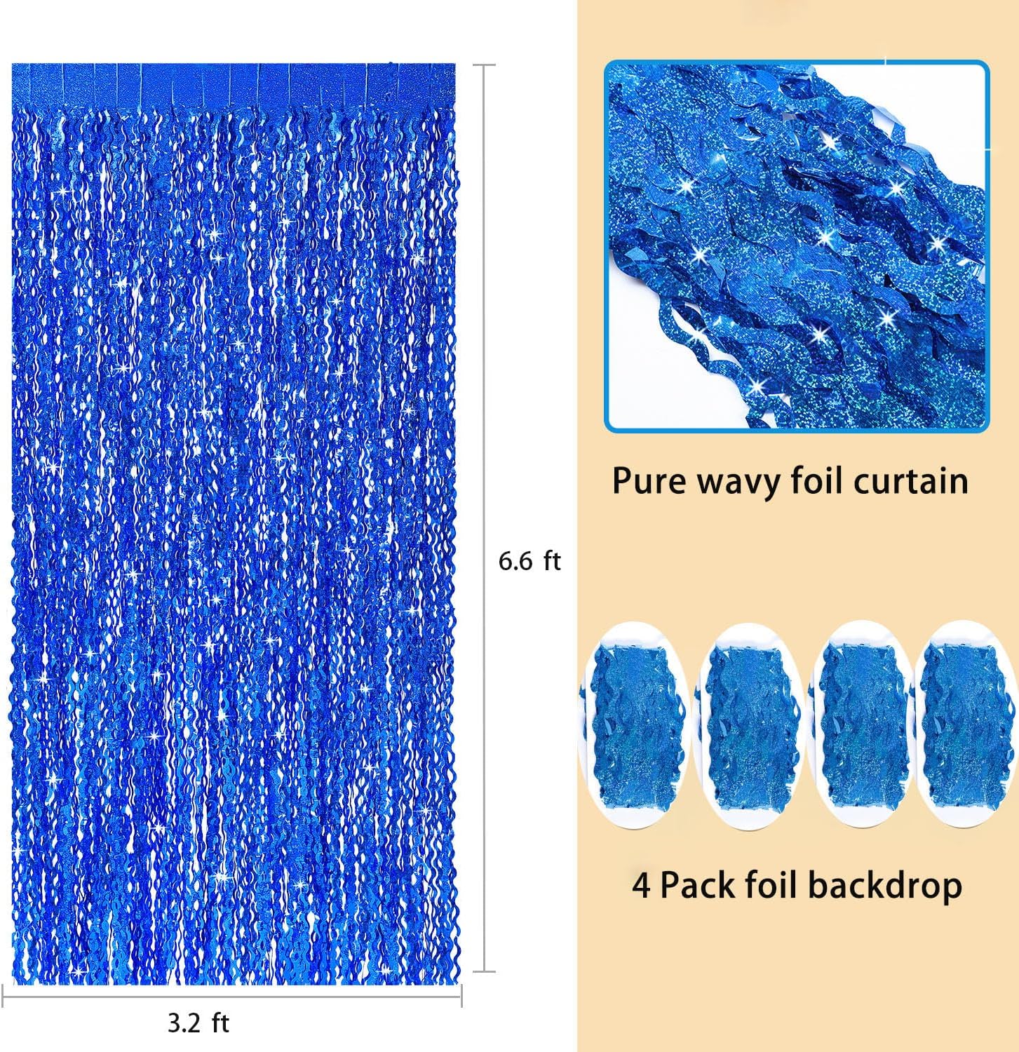 4 Pack Navy Blue Wavy Foil Fringe Curtains Party Decorations - 3.3 ft x 6.6 ft Streamer Tinsel Curtain Party Photo Backdrops for Birthday Party - Image 3