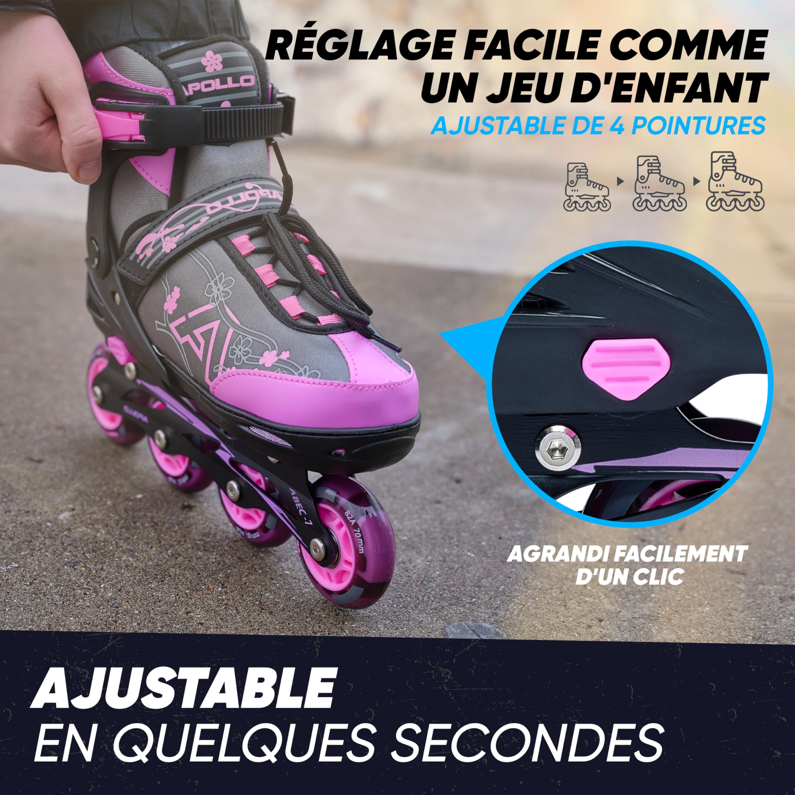 Champion - Roller à Taille Réglable pour Enfants, Femmes et Hommes (31-42), avec Roues LED, Haute Qualité