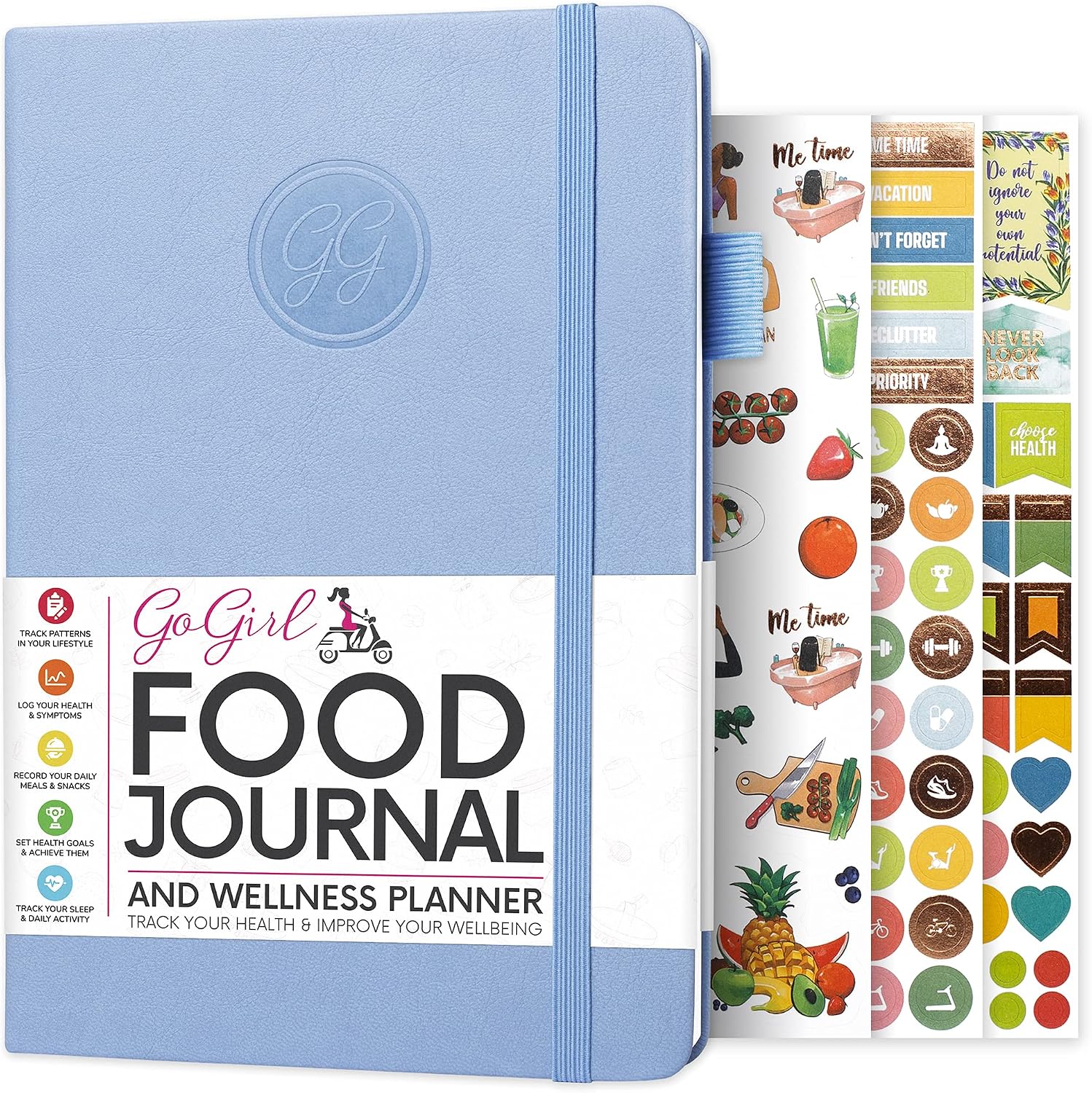 GoGirl Food Journal & Wellness Planner –– Daily Health, Diet & Fitness Diary – Lifestyle & Nutrition Journal with Meal, Exercise & Weigh Loss Trackers - A5 size, 5.8″x8.3″, Lasts 6 Months – Periwinkle