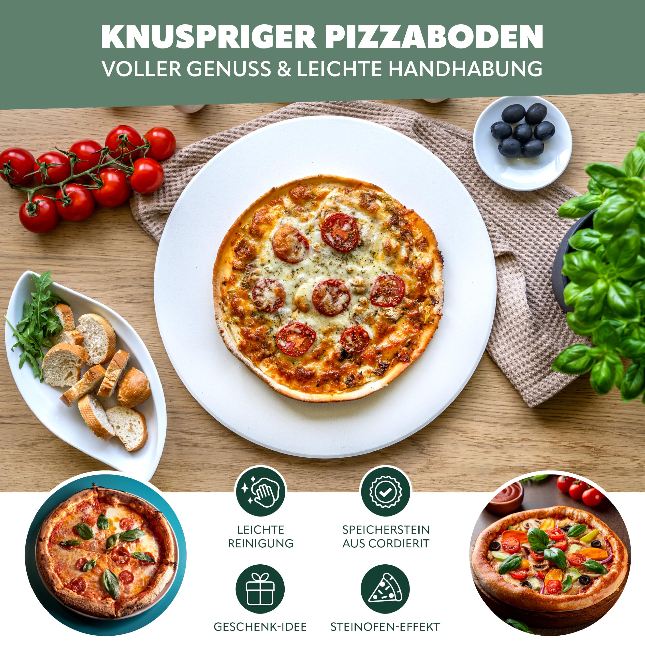 bremermann Pizzastein rund Ø 38 cm // Cordierit, 1,5 cm dick // Backstein für Ofen und Grill