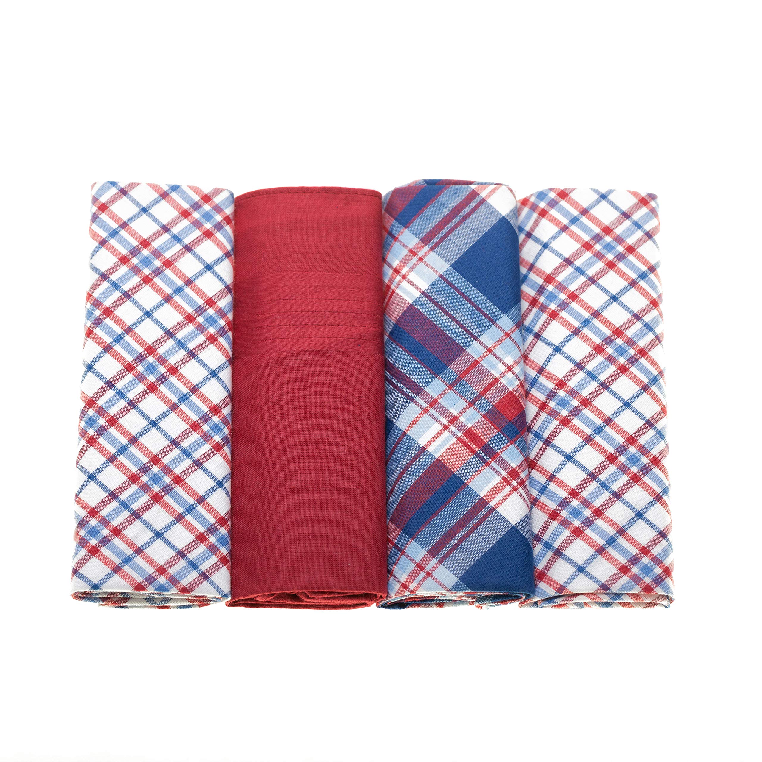 Surf the Shop 100% COTTON HANDKERCHIEFS HANKIES HANKYS MENS Quality Gift 3/4/5/6/7 Boxed NEW (4, Red Assorted Check)