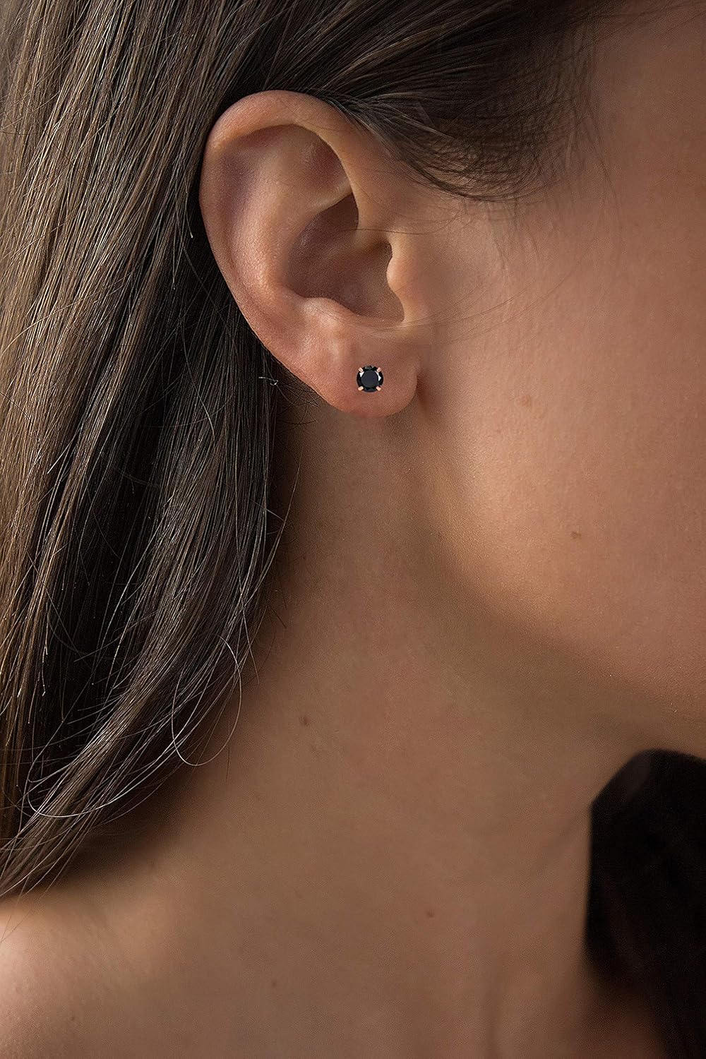 14K Solid Rose Gold 6mm Round Natural Black Onyx Birthstone Prong Set Stud Earrings For Women and Girls: Clothing, Shoes & Jewelry