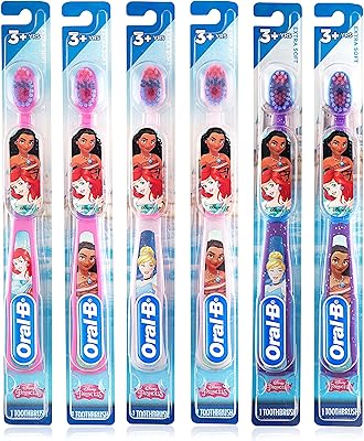 Oral-B New Princess Toothbrush for Little Girls, Children 3+, Extra Soft, Characters Vary - Pack of 6 (Characters Vary)