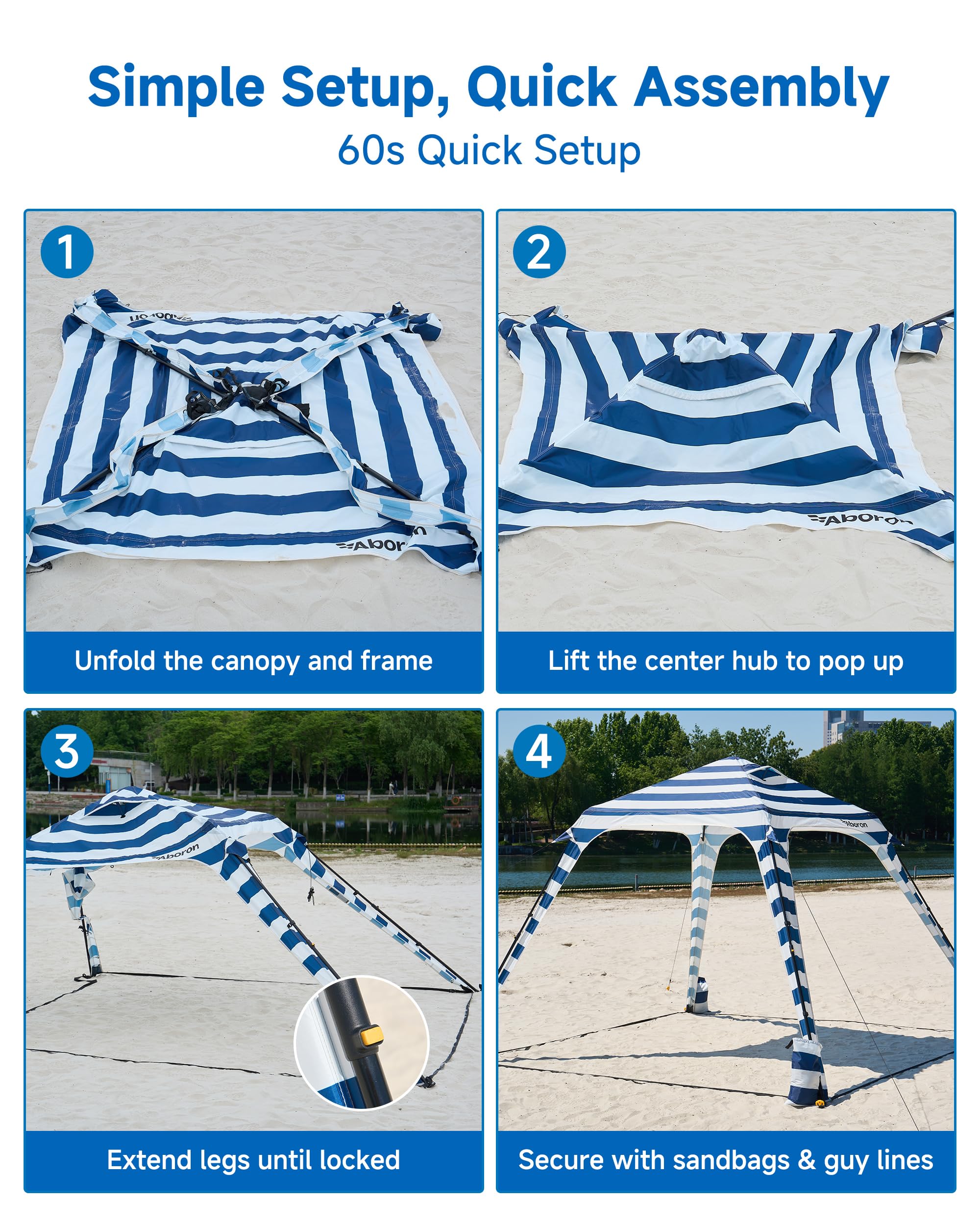 Ytaoeo Strand Pavillon 3x3m mit Seitenwänden UPF 50+ Blau Weiß