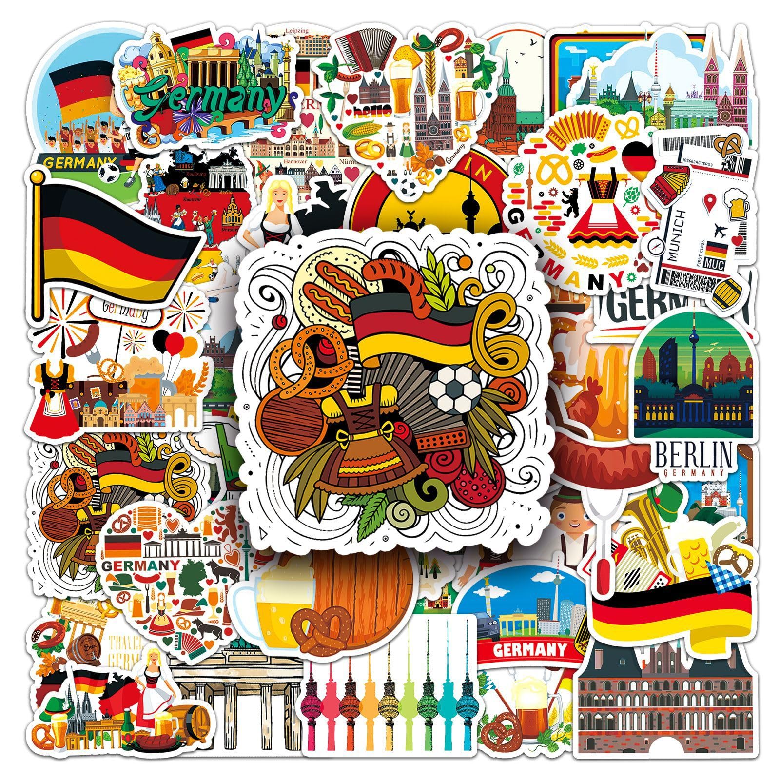 Germany Aufkleber Deutschland Stickers 50 Stück Skateboard Graffiti Aufkleber Motorräder Fahrrad Snowboard Gepäck Laptop Auto Koffer für Kinder und Jugendliche Wasserdichte Vinyl Aufkleber
