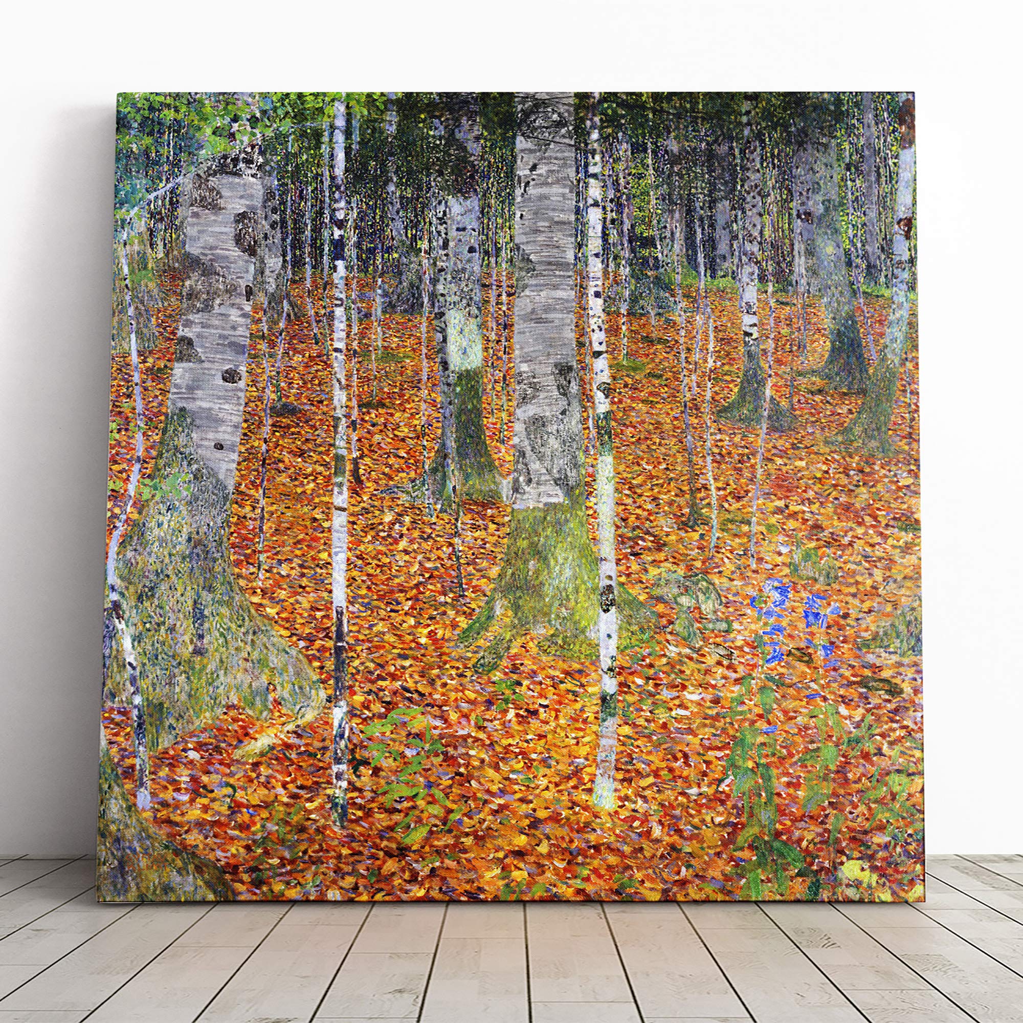 Big Box Art Canvas Print Wall Art Gustav Klimt Birch Forest | Mounted and Stretched Box Frame Picture | Home Decor for Kitchen, Living, Dining Room, Bedroom, Hallway, Muli-Colour, 14x14 Inch