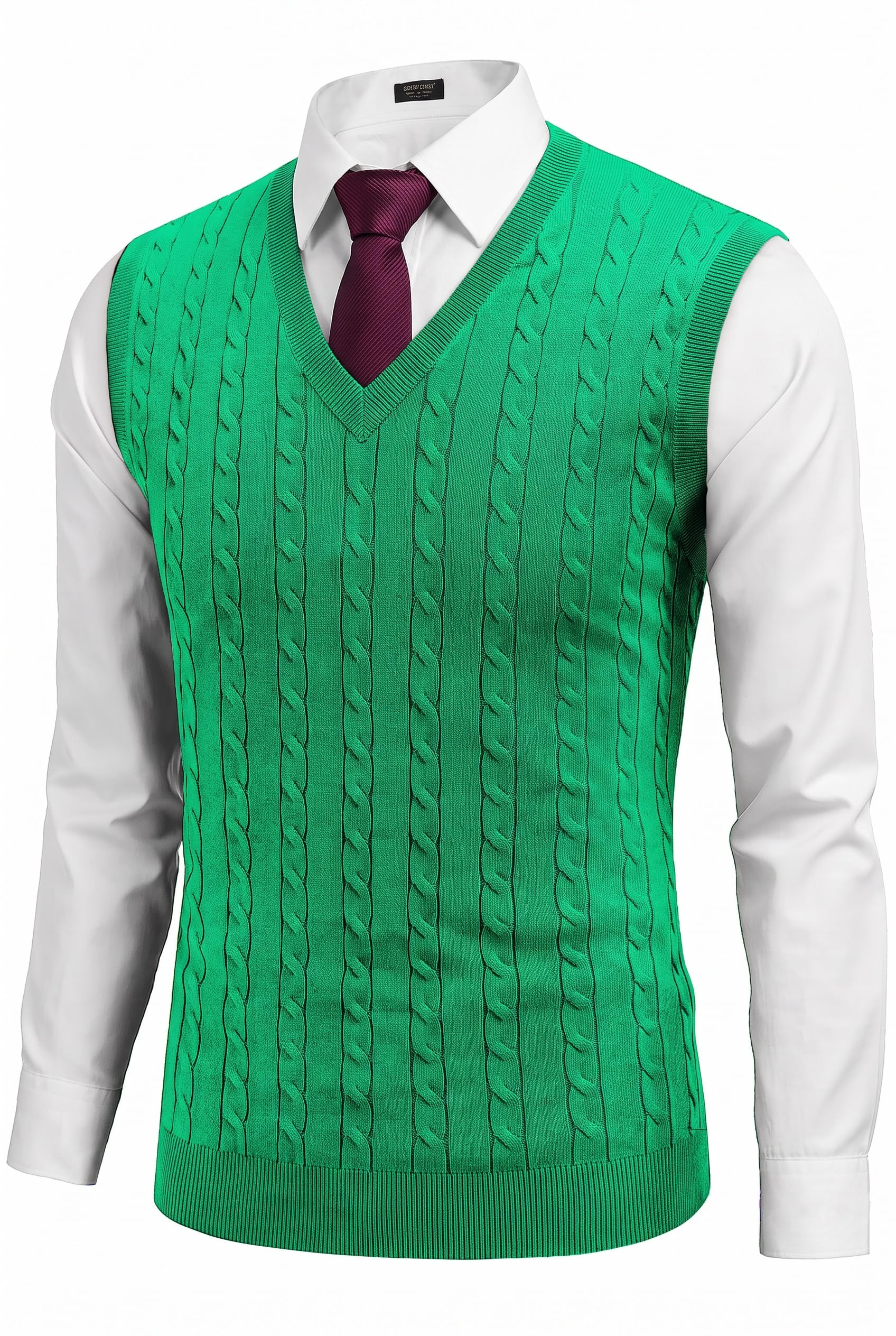 COOFANDY Men's Sweater Vest Cable Knitted V Neck Slim Fit Sleeveless Pullover Sweater