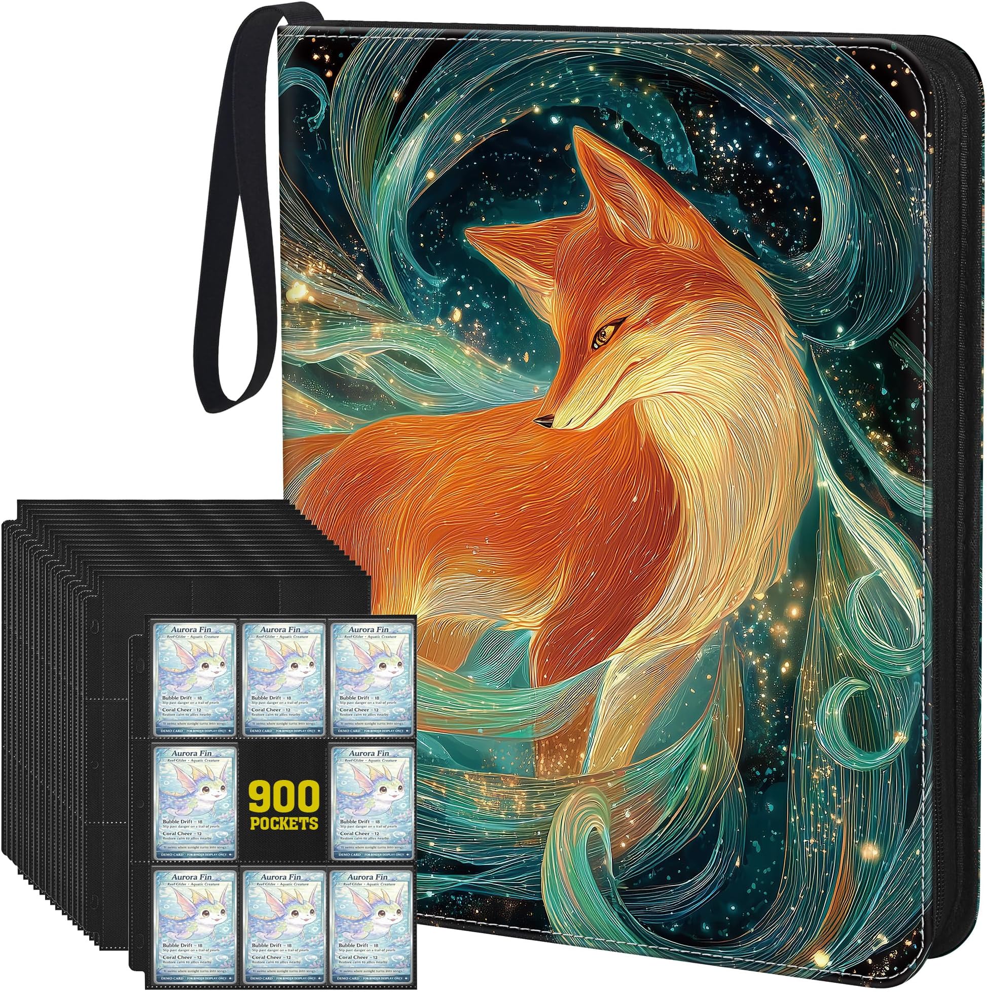 UGYAZX Trading Card Binder 9 Pocket, 900-Pocket Zippered 3-Ring Card Binder w...