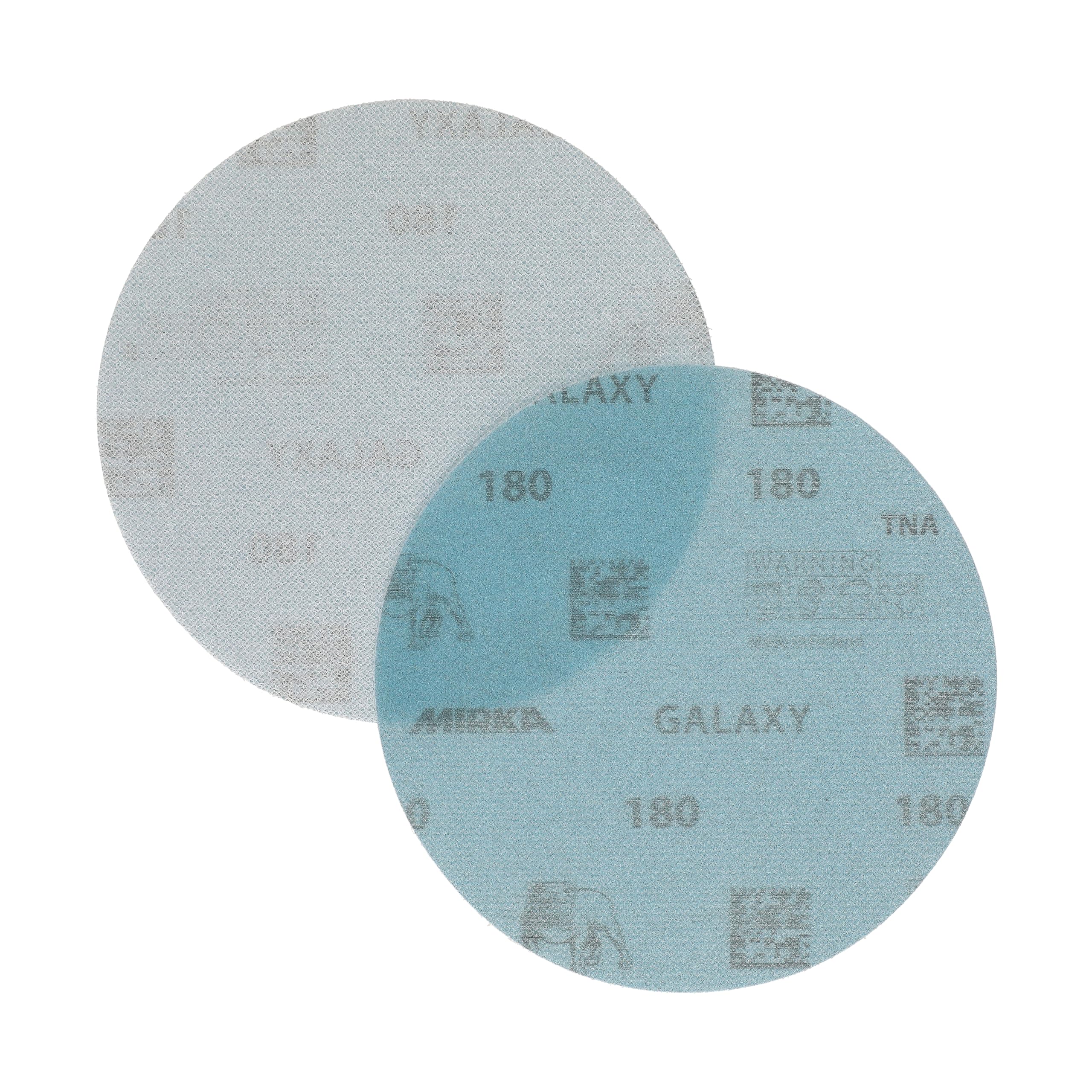 Mirka GalaxySandpaper - Carta abrasiva da 125 mm, grana 180, 50 dischi/confezione, con gancio e anello, abrasiva di alta qualità per resina epossidica, legno, metallo, tecnologia anti-intasamento e