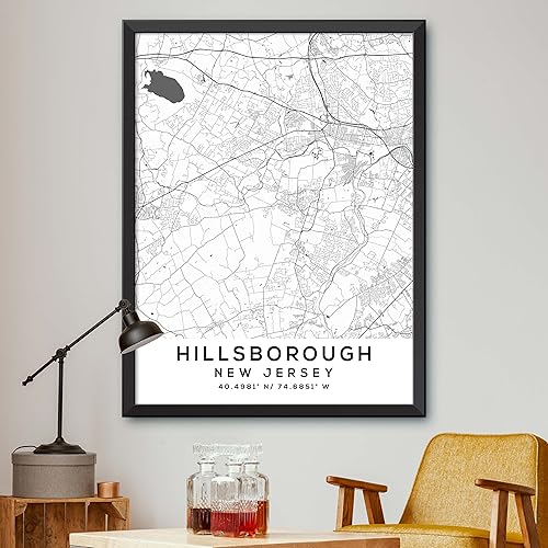 Mapa de Hillsborough, Nueva Jersey, Light 2 (12x16)