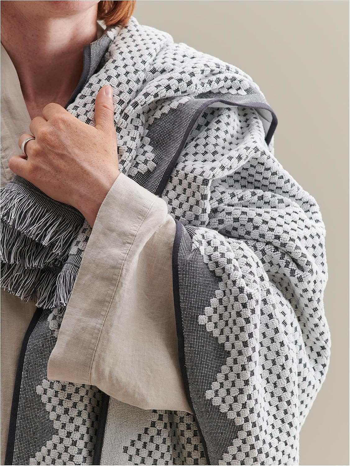 FJÄLLSTARR Hand towel, white/grey, 50x100 cm