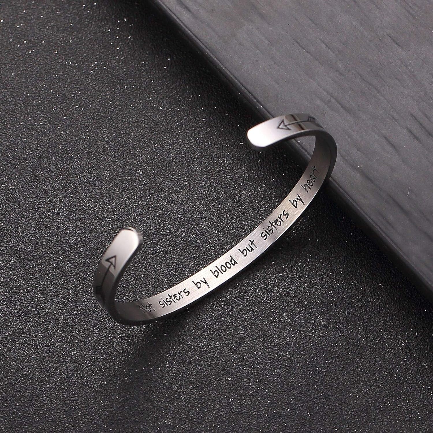 Not Sisters by Blood But Sisters by Heart Cuff Bangle Bracelet Inspirational Sister Jewelry - Image 2