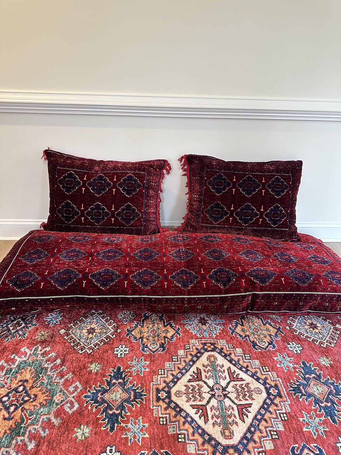 Afghan Floor Sofa Set – Traditional Toshak Korbacha Seating with Velvet Cover & Memory Foam | Arabic Majlis Style Futon Mattress for Living Room, Bedroom, Lounge or Guest Area – 74" x 30" x 4"