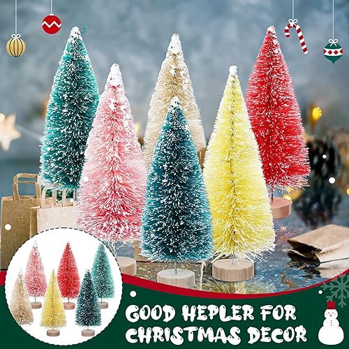 Miniatura 4 de 24 mini botellas de árbol de Navidad de 4 pulgadas, árboles artificiales de sisal esmerilado con base de madera para decoración de Navidad y