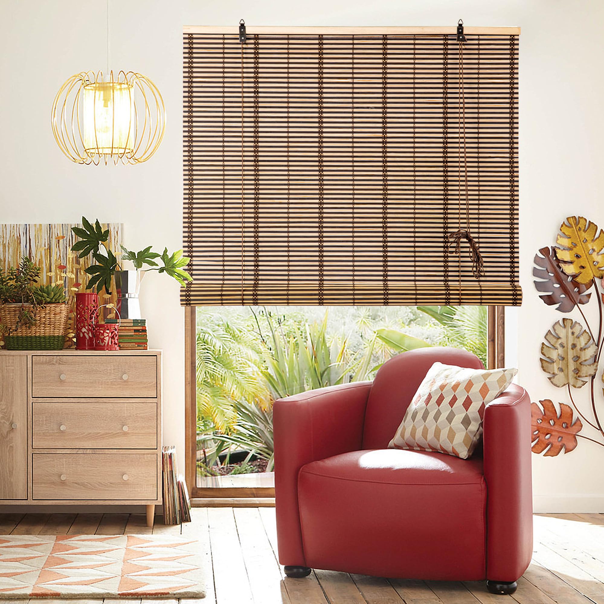 Estor de Bambú Enrollable para Interiores, Cortina Persiana de Madera, Protección Solar y Privacidad, para Ventana y Puerta 80x160 cm