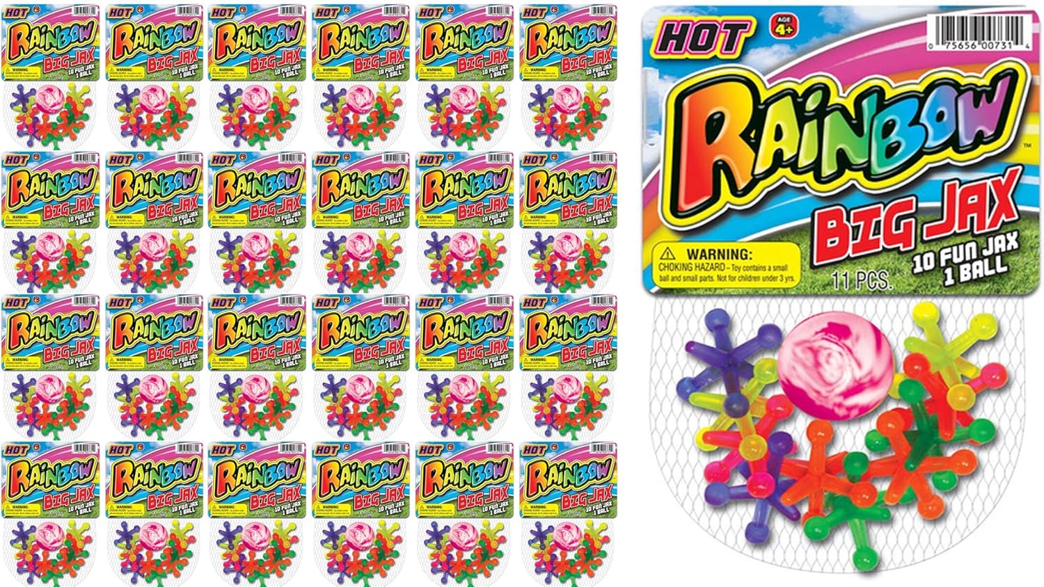 JA-RU Jumbo Jax Toy Set w/Rubber Ball (24 Jax Set) Rainbow Neon Color Jacks Game for Kids & Adults. Classic Retro Toys. Bulk Birthday Party Favors Vintage Stocking Stuffers Pinata Filler. 731-24p