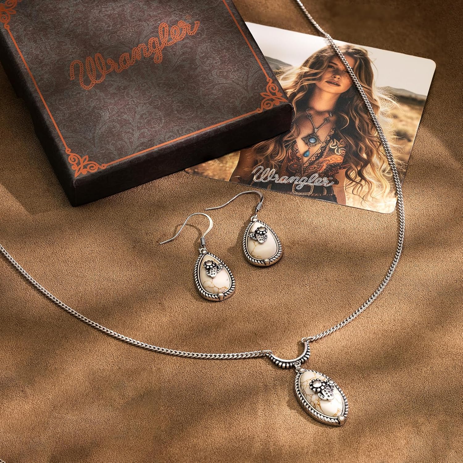 Montana West Wrangler Western Turquoise Jewelry Set for Women Silver Plated Cactus Stone Country Cowgirl Cowboy Necklace Earrings Jewelry - Image 5