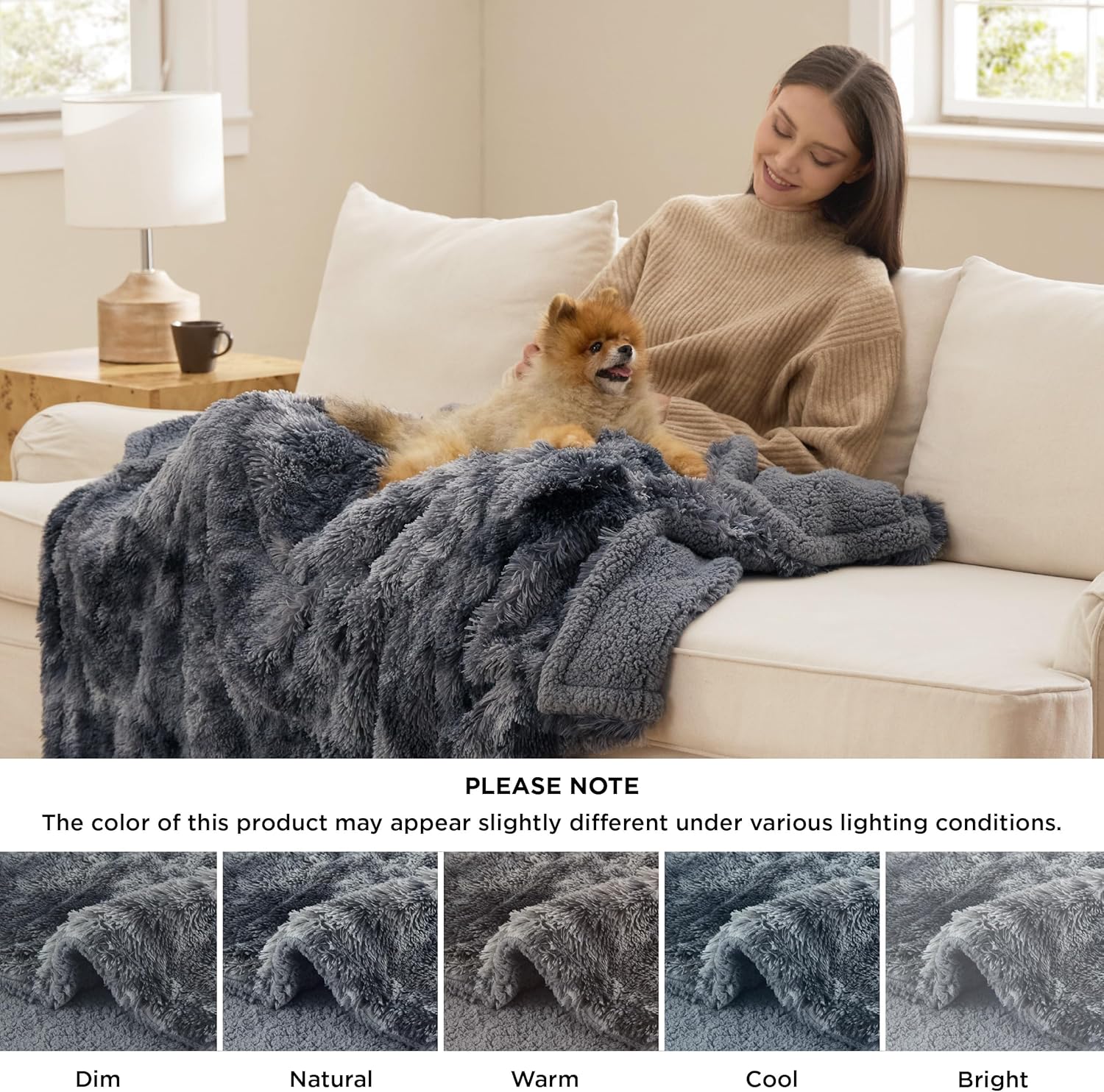 Bedsure Waterproof Dog Blankets for Large Dogs - Cat Blanket for Couch Protector Washable Long Faux Fur,Calming Soft Reversible Throw Furniture Protection for Puppy Pet, 50"x60", Tie-dye Grey - Image 5