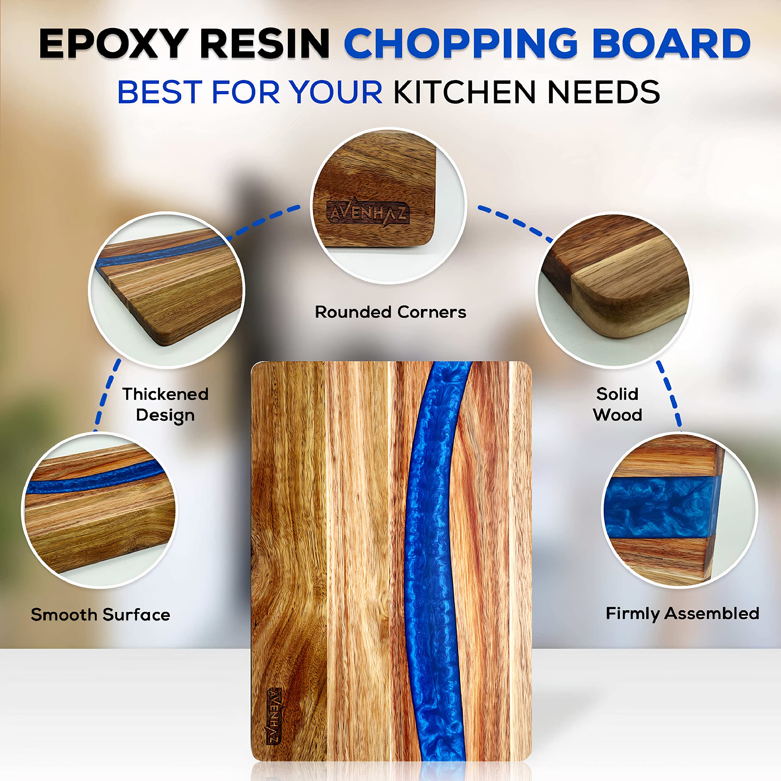 Premium Acacia Wood Cutting Board - Large with Blue Epoxy Resin Design, Easy Clean, for Meat Vegetables, Cheese & Serving Tray Use - Image 4
