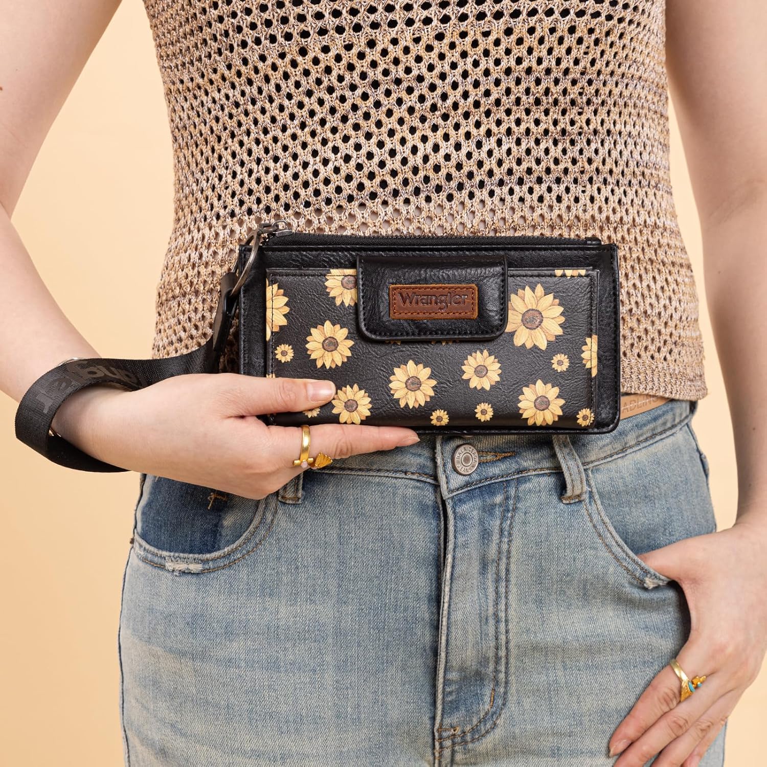 X Wrangler Black Wristlet Wallet for Women Multi Card Case Bifold Wallets Ladies Sunflower Clutch Wallets with Coin Purse - Image 3