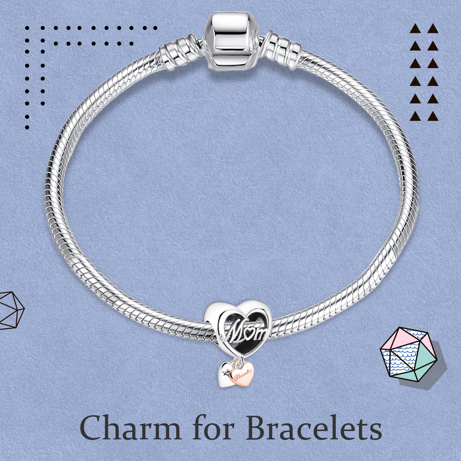 RMMY Charm 925 Sterling Silver Mom Heart Cat Movie Dog Pendant Dangle Beads for European Necklaces and Bracelets Valentine's Day Mother's Day Gifts