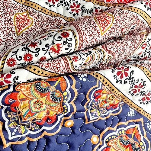 Miniatura 7 de Mocaletto Lujoso juego de edredón bohemio de 3 piezas tamaño King, elegante y reversible, con fundas de almohada, colcha de rayas bohemias, colcha